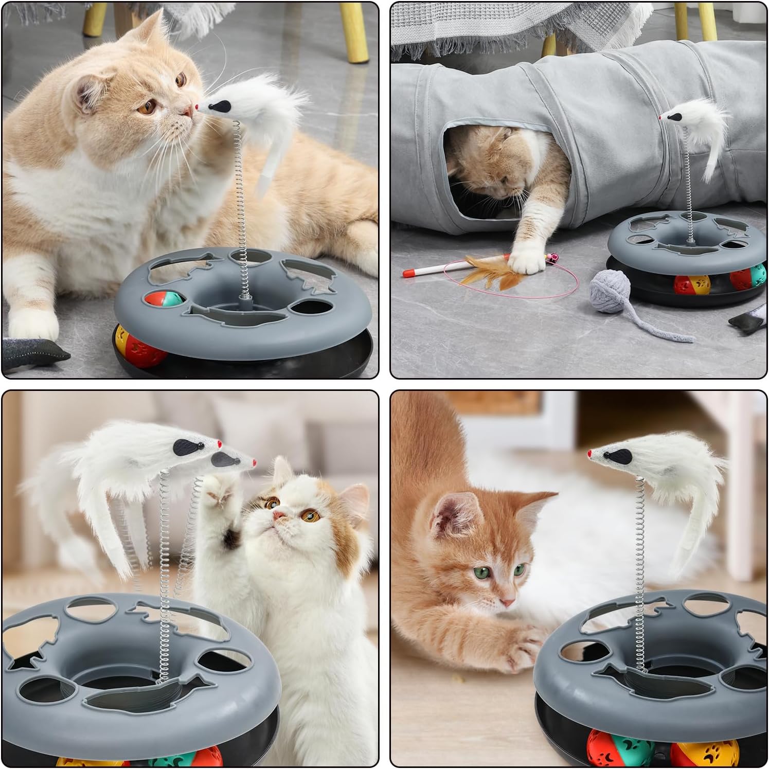 Pet Cat Tunnel Tube Cat Toys 2 Way Collapsible, Tunnels for Indoor Cats,S-Shaped Play Tube with Peephole and Hanging Ball,10.5" Maze Cats House for Puppies, Rabbits, Kitty, Kitten,Ferrets - view 6