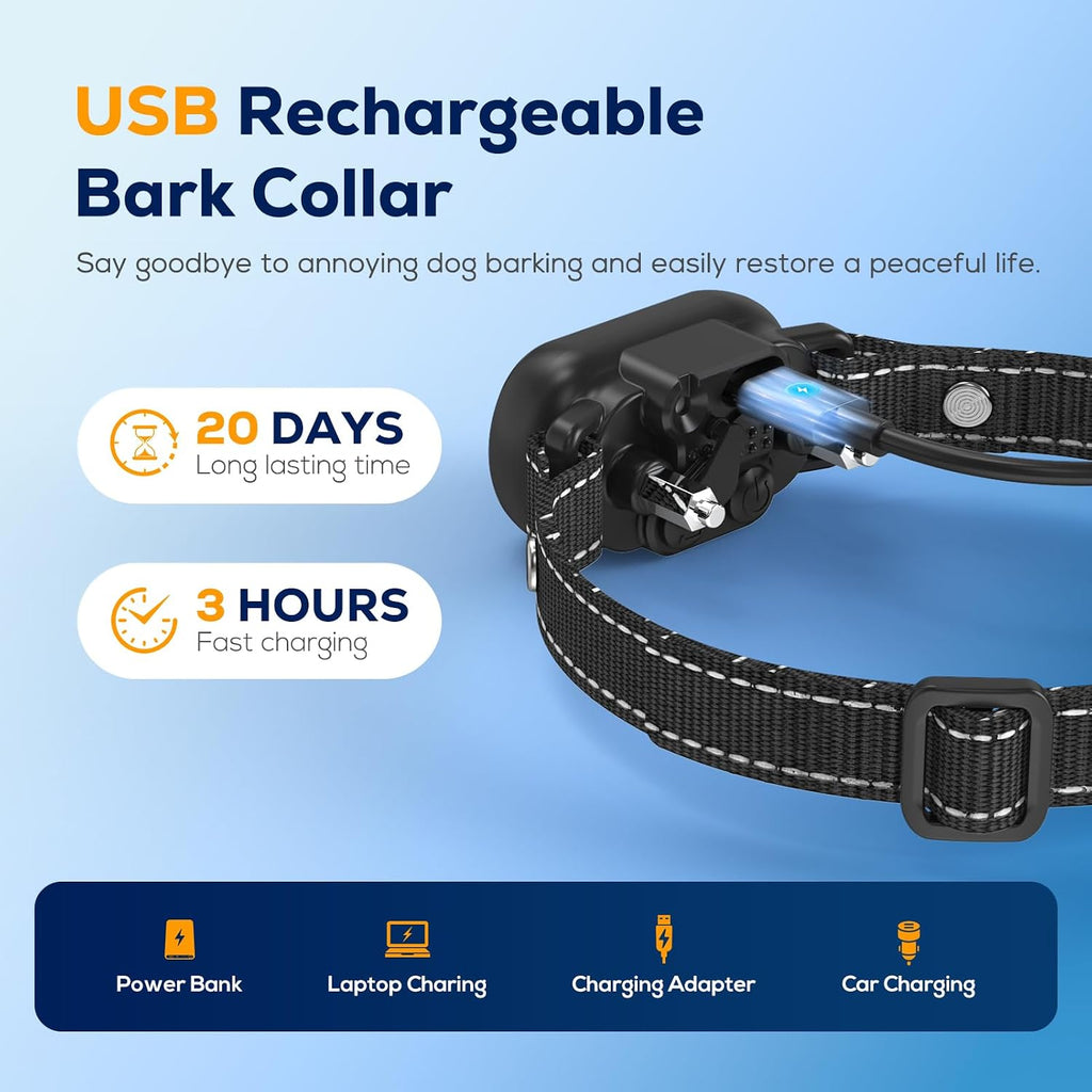 Dog Bark Collar for Large Medium Small Dogs, Smart Anti Bark Collar with Beep & Vibration, 5 Training Modes, 5 Adjustable Sensitivity, IP67 Waterproof, Rechargeable Barking Collar, 300mAh Battery - view 5