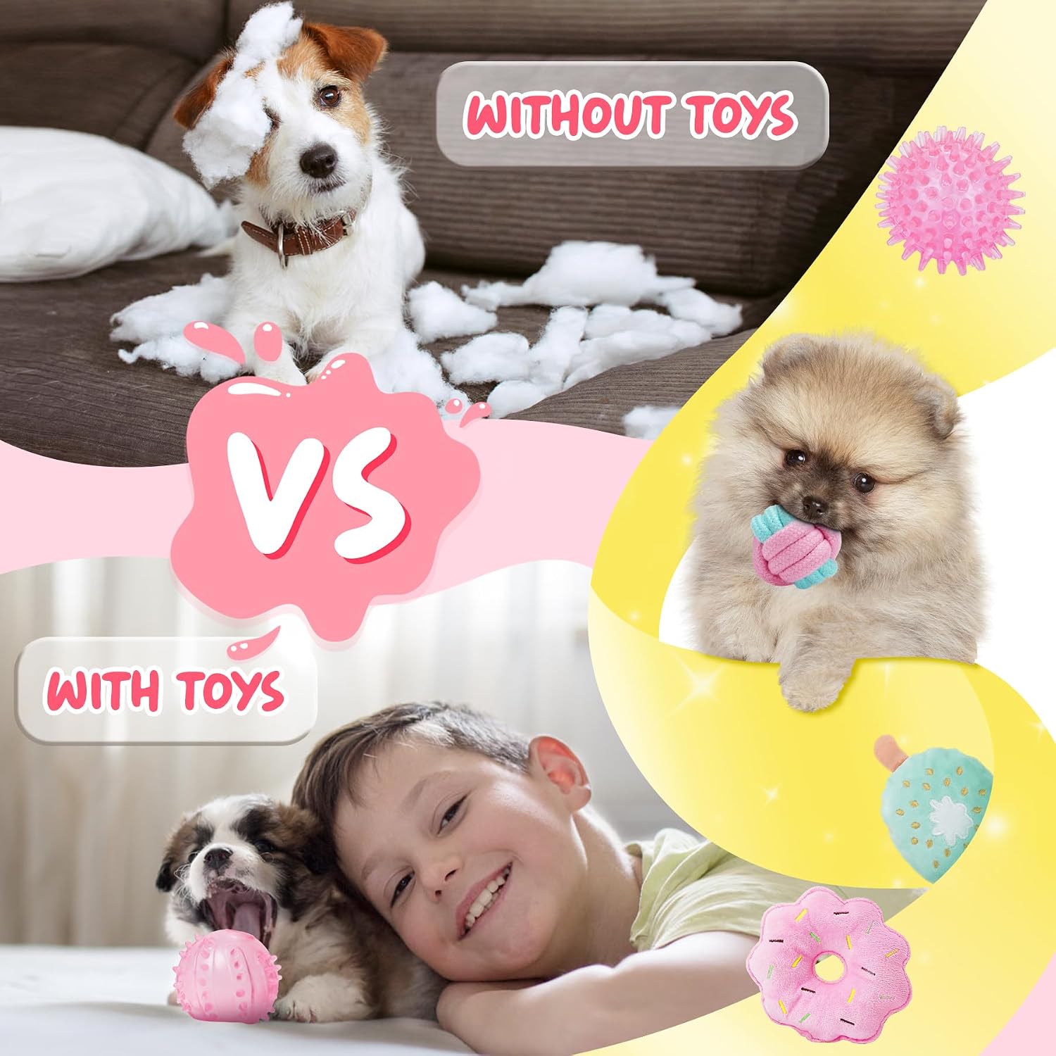 Pink Puppy Toys for Boredom - 23 Pack Puppy Chew Toys for Teething, Interactive Dog Toys for Puppies, Cute Small Dog Toys with Treat Ball, Squeaky Dog Chew Toys and Ropes - view 5