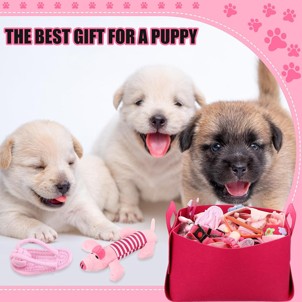 50 Pcs Puppy Supplies Starter Kit for Small Dogs Puppy Essentials Includes Leash, Bowls, Teeth Brushes, Water Bottle, and More Accessories for Dogs Pet Day Welcome Gift(Pink) - view 7