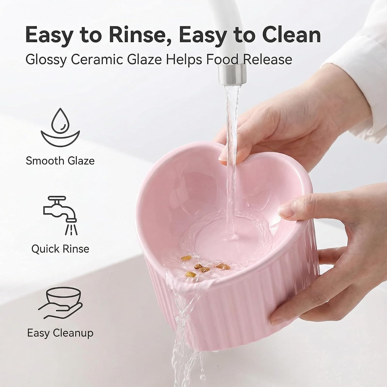 Pink ceramic raised cat bowls, tilted elevated food or water bowls, stress free, backflow prevention, dishwasher and microwave safe, lead & cadmium free - view 4