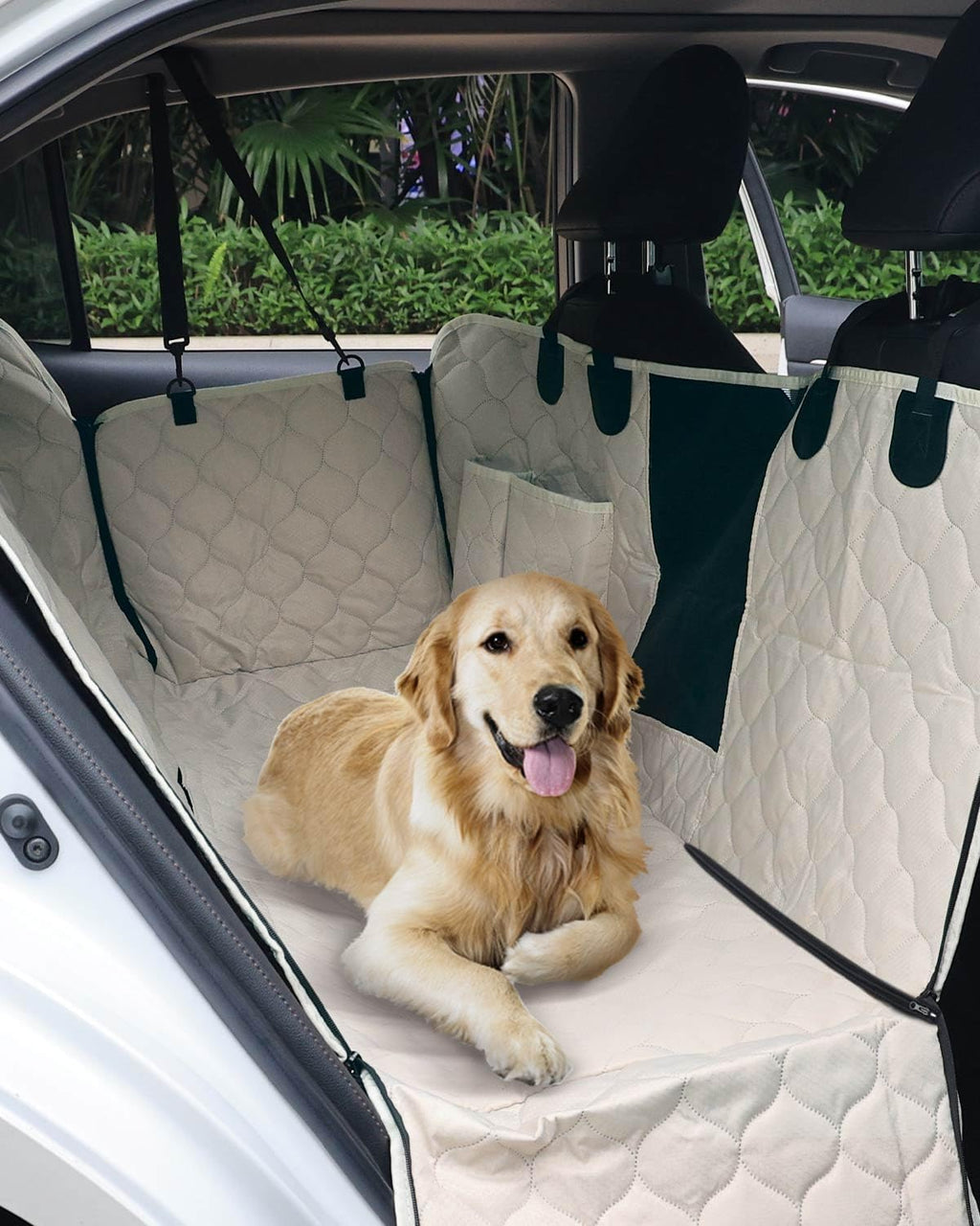 Dog car seat cover for back seat, waterproof dog hammock for pets | zippered design allows passenger seat access, mesh window for pet view, 600D Oxford, prevents scratches, hair, mud, and dirt - view 5