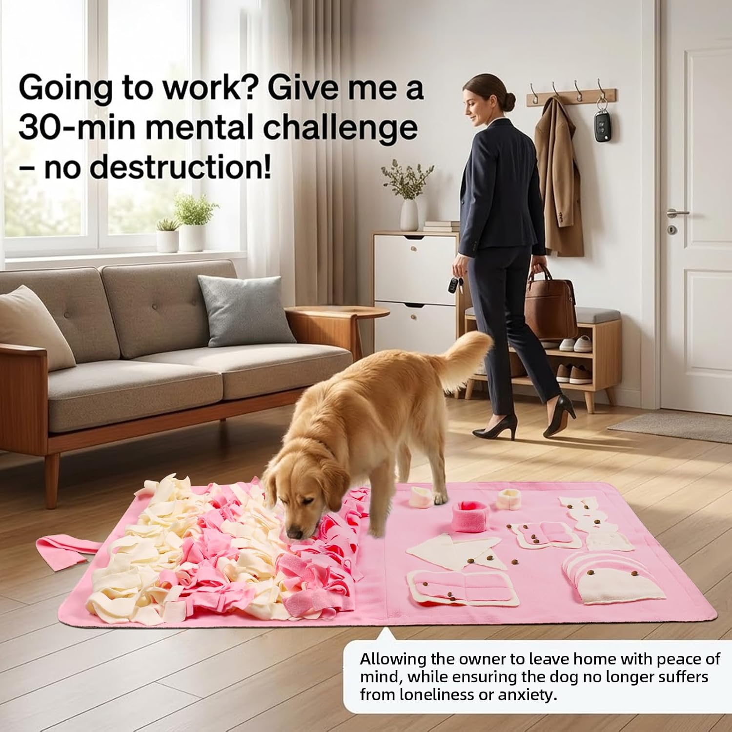 Snuffle mat for dogs: slow food interactive experience | 7 enrichment foraging games for large dog owners needing to burn pet energy - washable 1000 times - 22x38 inch - pink - view 8