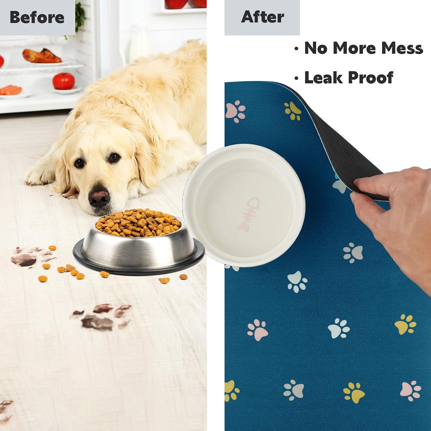 Pet Feeding Mat Absorbent Dog Mat for Food and Water Non Slip Quick Dry Dog Bowl Mats for Floors 27" X 17" Paw Lake Blue - view 4