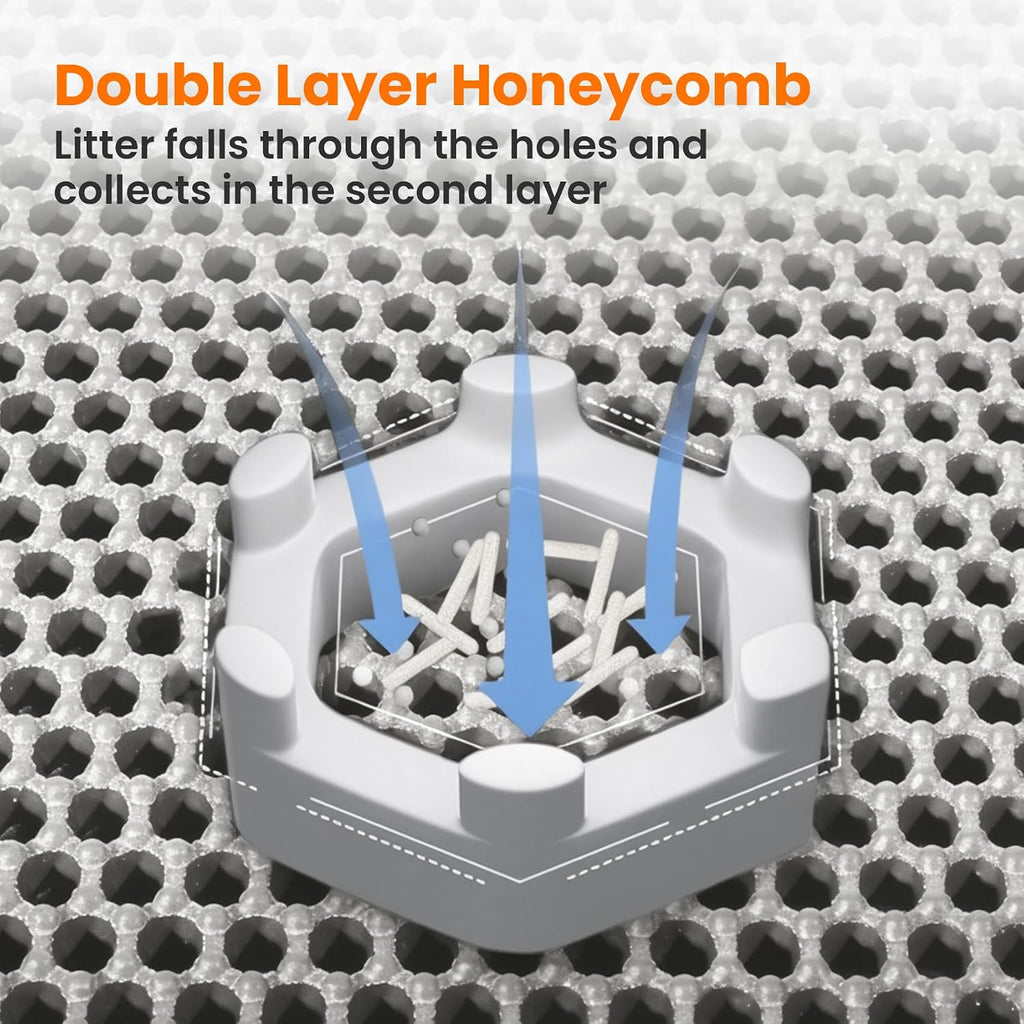 Cat litter mat, double layer honeycomb litter box mat | 24x18", efficient litter trapping, easy to clean, waterproof, non-slip, soft on paws, scratch resistant, gray, large - view 4