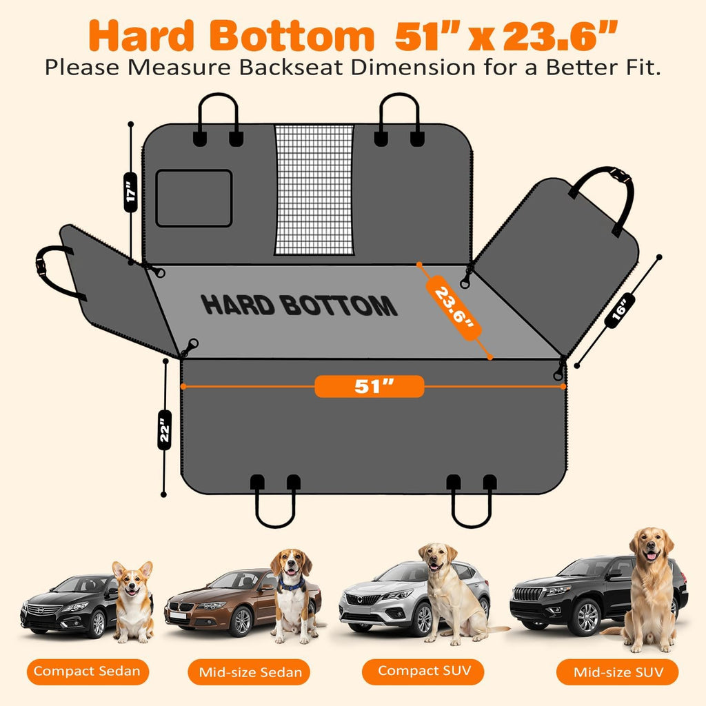 Hard Bottom Dog Car Seat Cover for Back Seat, Waterproof Hammock | 400 lbs Support, 45% More Space, PU Leather, Waterproof, Scratch Resistant, Non-Slip, Mesh Window, Dog Seat Belt Included - view 5
