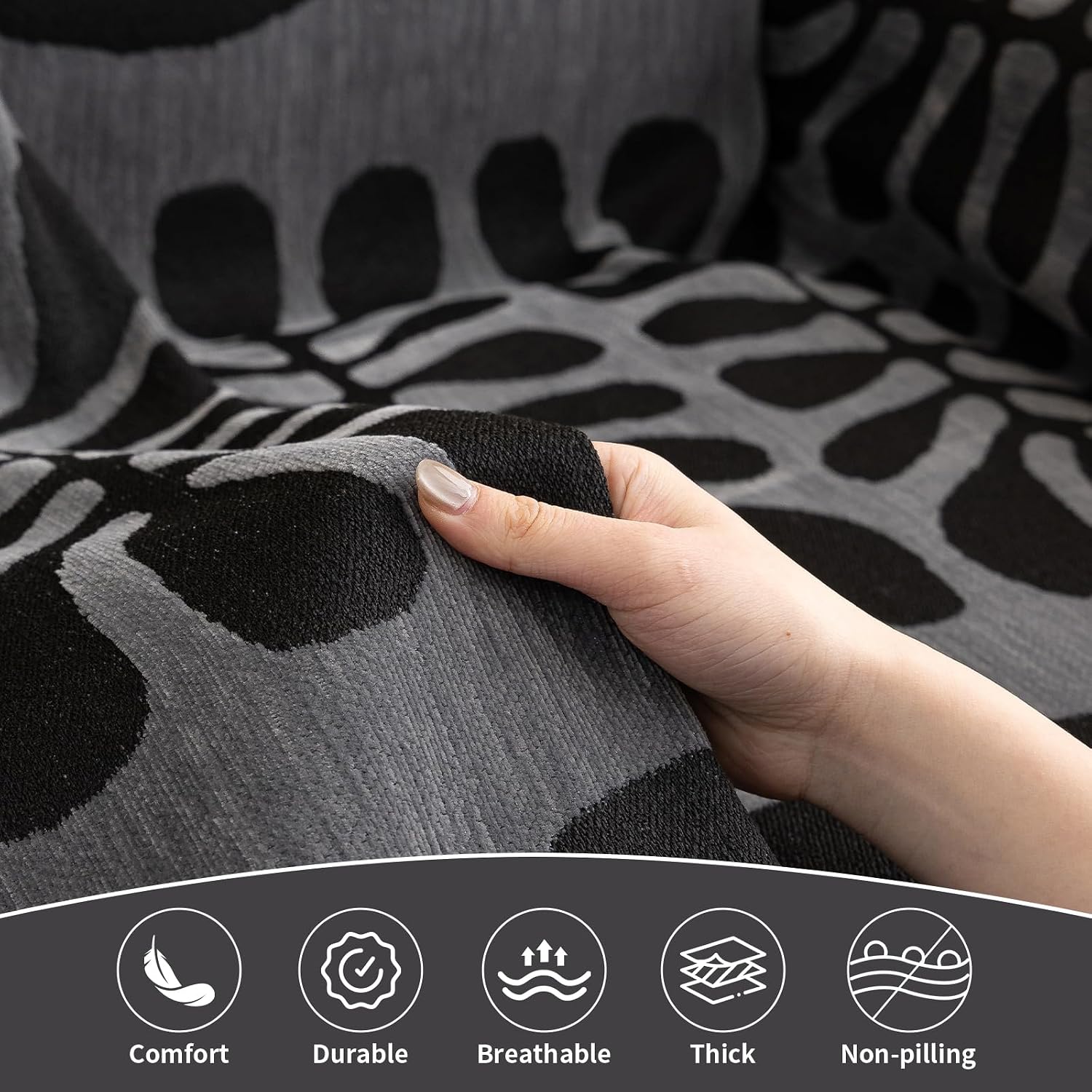 Boho Couch Cover Blanket Geometric Striped Pet Covers for Couches and Sofas Dark Grey and Black Dog Cover for Couch Pet Friendly Chenille Sectional Sofa Covers for Pets Washable, 71" X150" - view 2