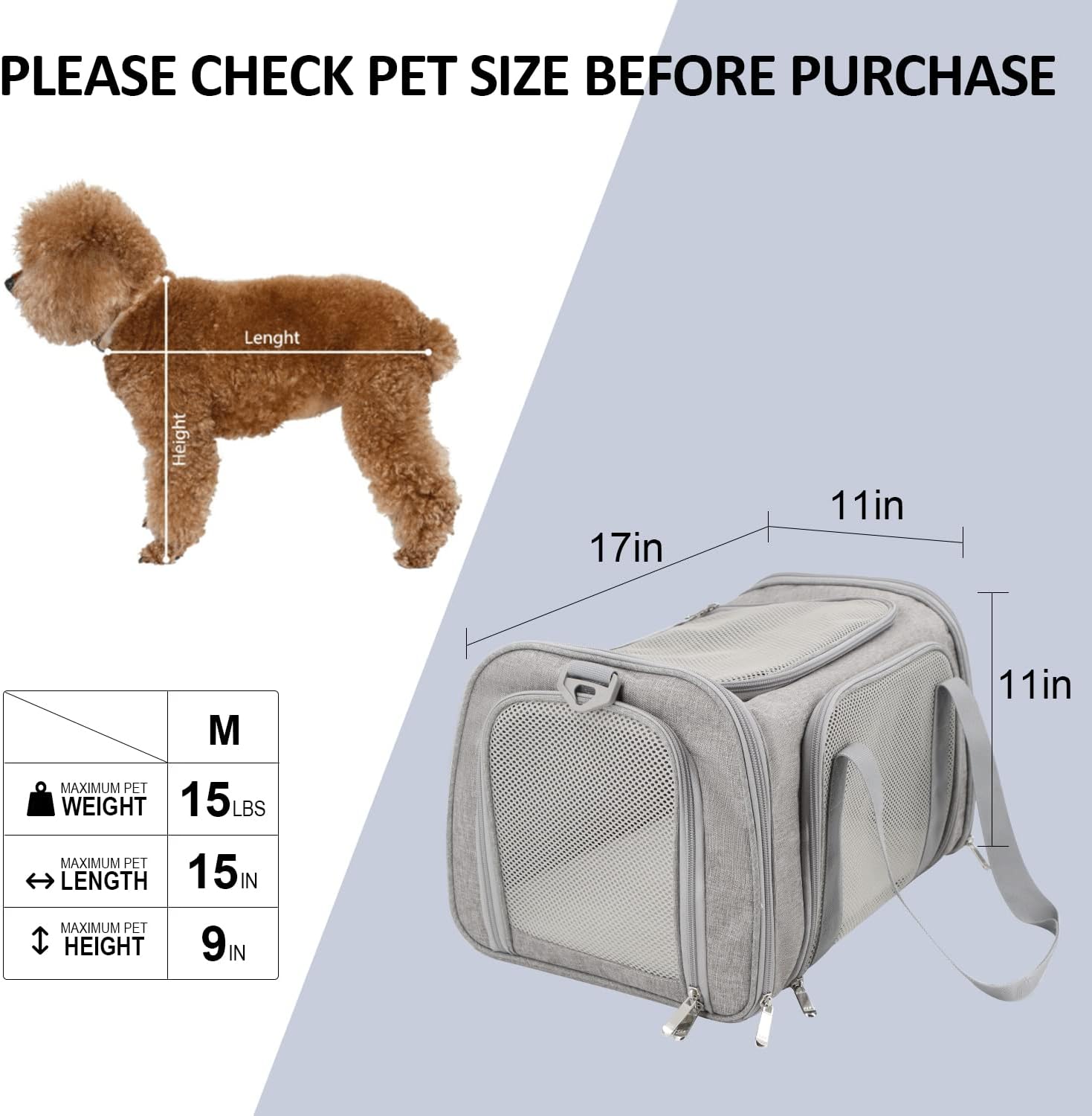 Cat Carriers Dog Carrier Pet Carrier For Small / Medium Cats Dogs Puppies (Up To 15lbs), TSA Airline Approved Small Dog Carrier Soft Sided, Collapsible Waterproof Travel Puppy Carrier - Grey - view 4