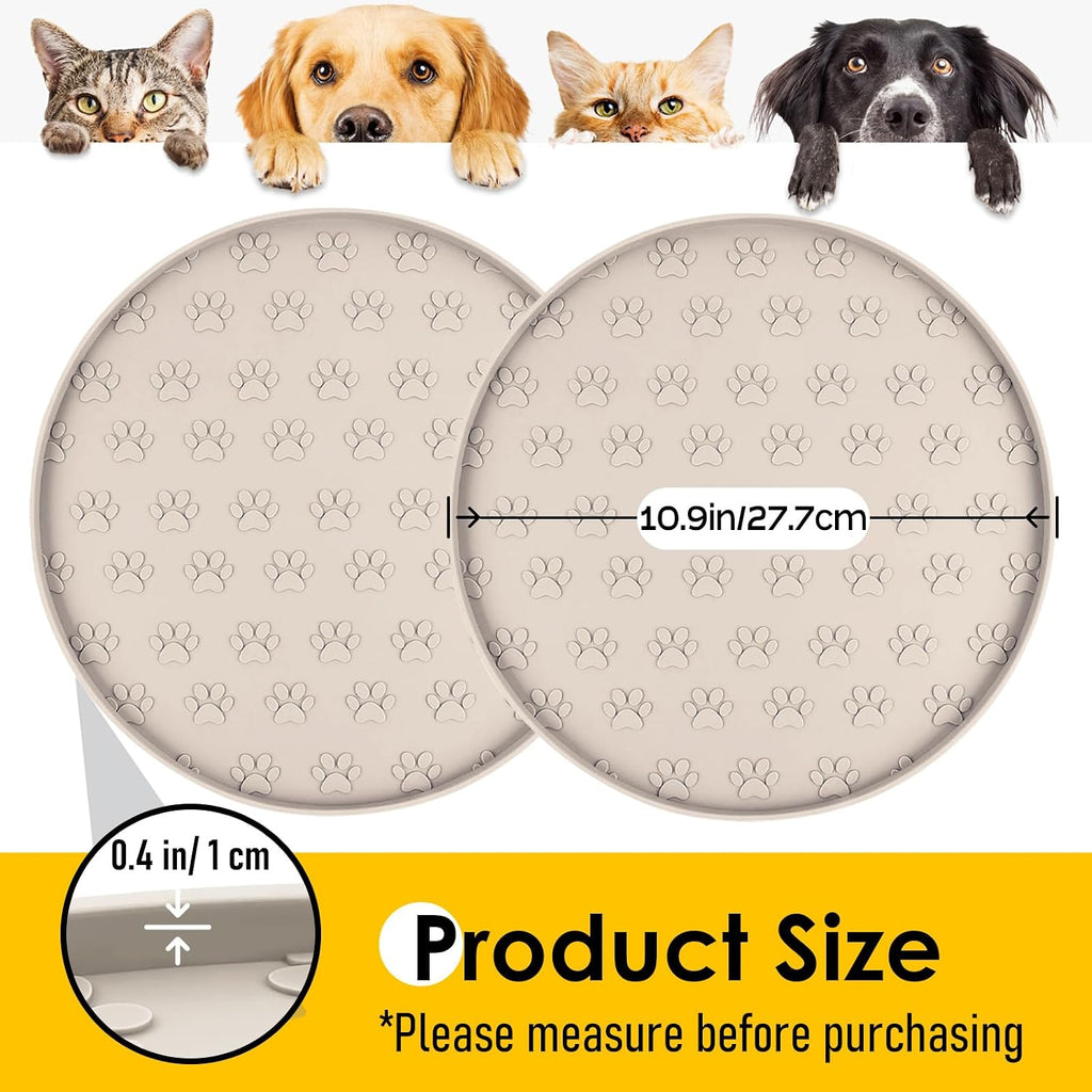 2 pack pet feeding mats, waterproof anti-slip placemats for dog cat bowl silicone pet food mat, raised edge prevent spills on floor & carpet, dishwasher safe (2 beige, 10.9" L x 10.9" W) - view 5