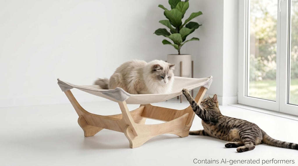 Large Sisal Cat Scratcher Bed, Wooden Lounge for Large & Multi-Cat Homes | Large 24.5" Sisal-Style Cat Scratcher Bed, Wooden Lounge for Indoor Cats, Protects Sofa & Carpet, Modern Cat Furniture - view 2