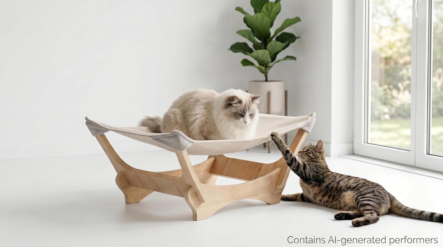 Large Sisal Cat Scratcher Bed, Wooden Lounge for Large & Multi-Cat Homes | Large 24.5" Sisal-Style Cat Scratcher Bed, Wooden Lounge for Indoor Cats, Protects Sofa & Carpet, Modern Cat Furniture - view 2