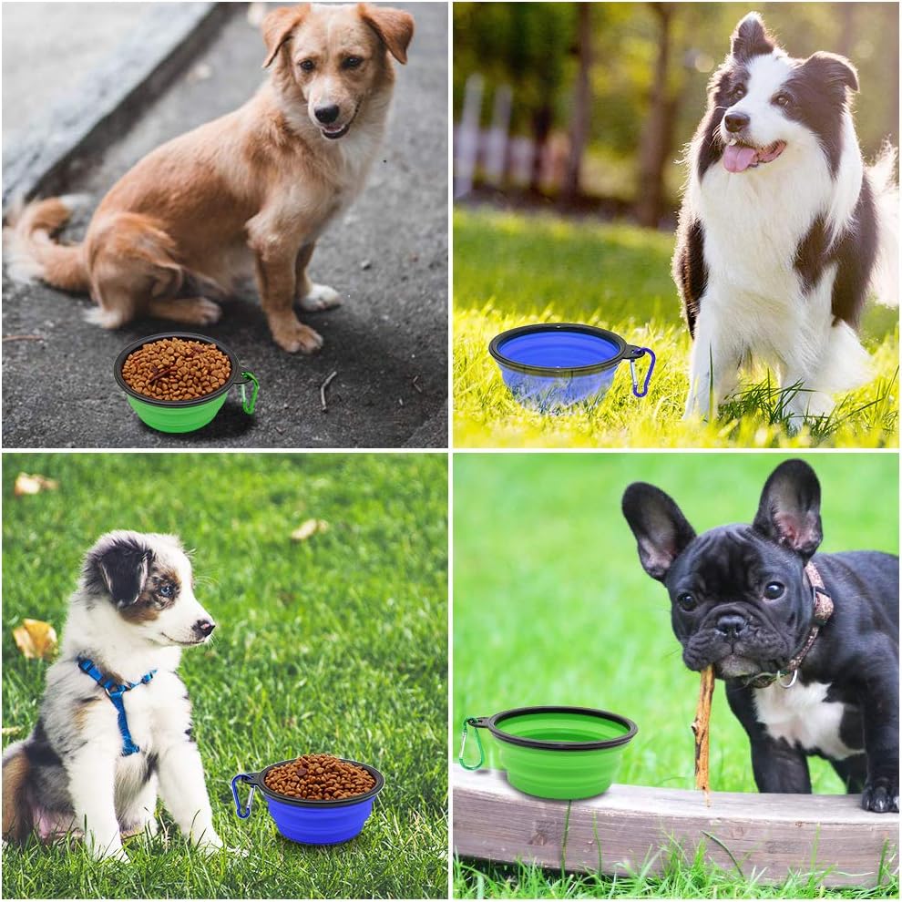 Dog bowl pet collapsible bowls, 2 pack for cats dogs, portable pet feeding watering dish for walking parking traveling with 2 carabiners (small, blue+green) - view 8