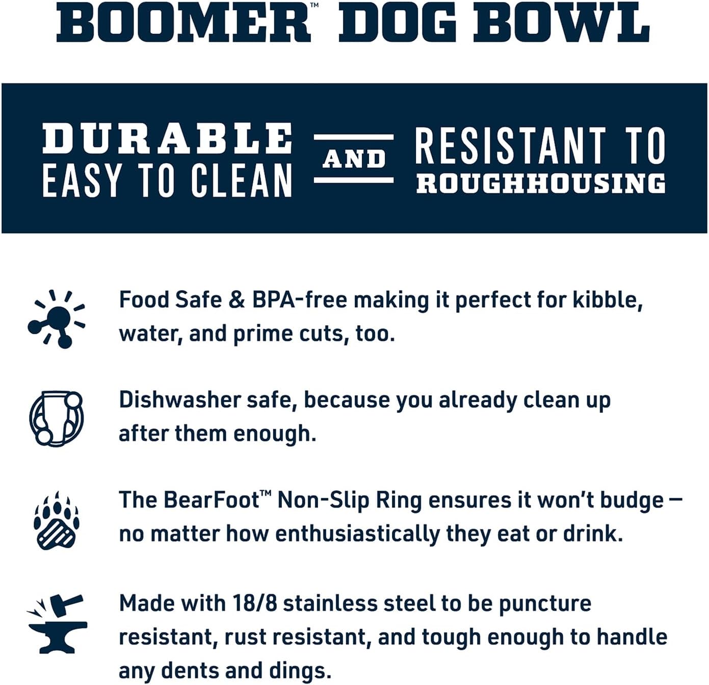 Boomer 4, Stainless Steel, Non-Slip Dog Bowl, Holds 32 Ounces - view 2