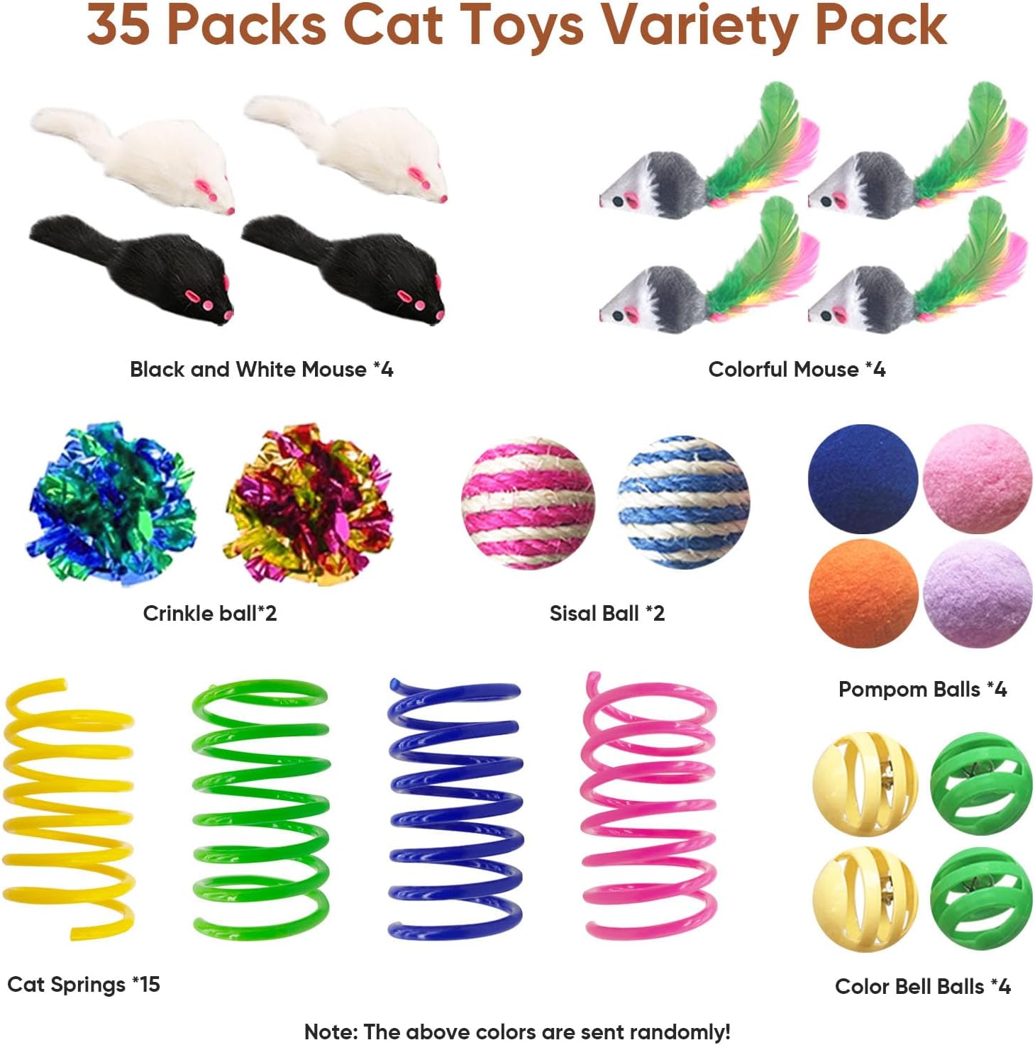 Cat Toys for Indoor Cats, 35 Packs Interactive Cat Toys Set for Kitten | Cat Toy Set with Colorful Spring, Mouse & Bell Ball, Variety Pack for Bored Kittens & Adults Self Play, Cat Toy Bulk - view 2