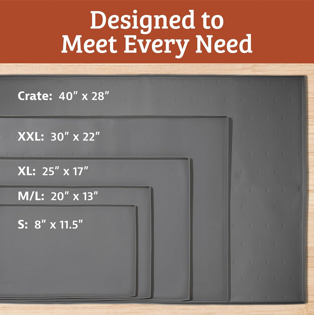 Raised-Edge Silicone Dog Food Mat - Waterproof Pet Mat for Dog Food & Water Bowls - Non-Slip Pet Placemat - Dishwasher-Safe Silicone Tray - 25 x 17 in, Gray - view 8