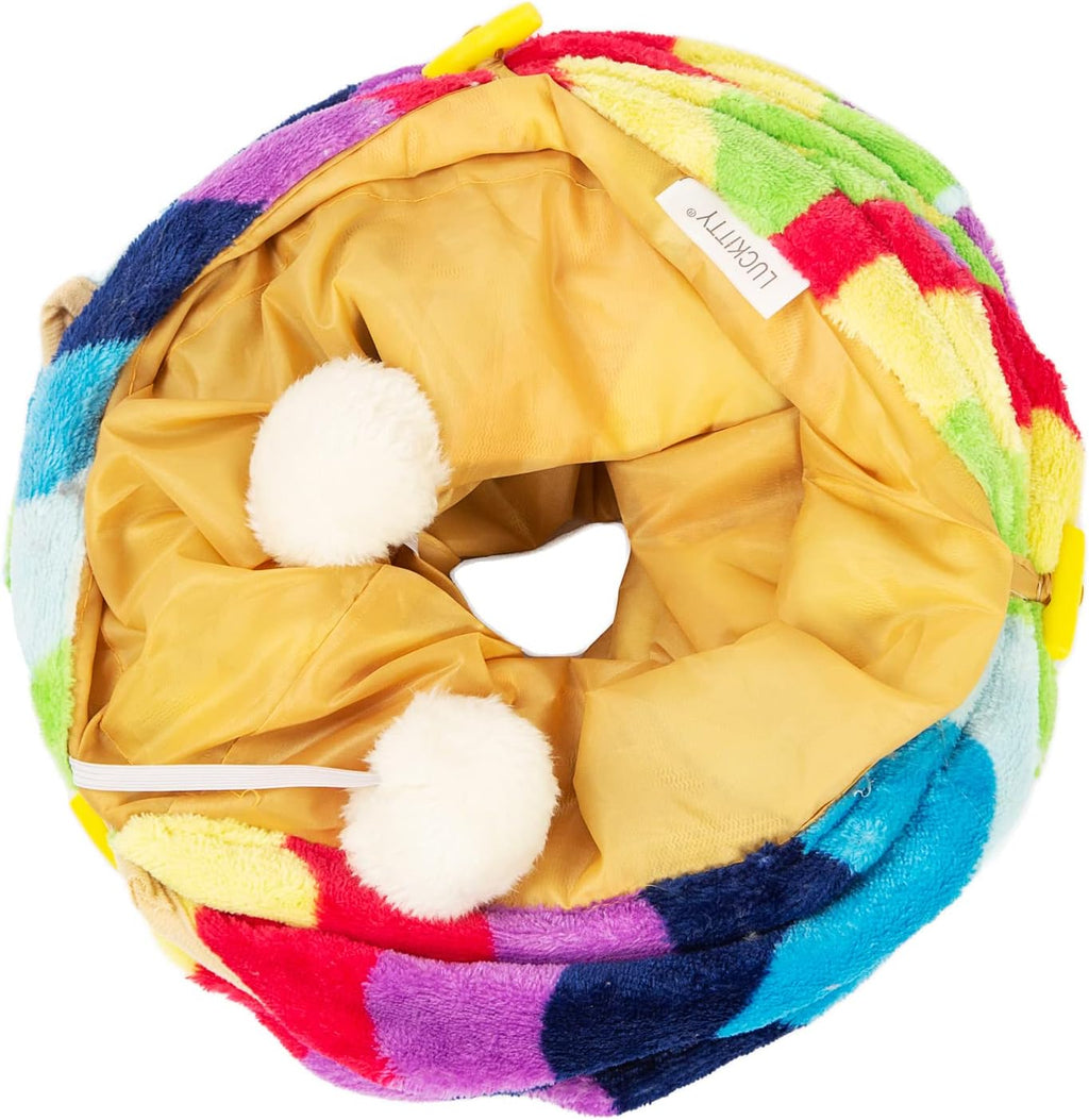 Cat tunnel - straight-shaped, rainbow wave color, soft velvet exterior, Oxford fabric fog-proof interior, plush toy ball, easily washable, conveniently foldable, 47.2in/120cm - view 8
