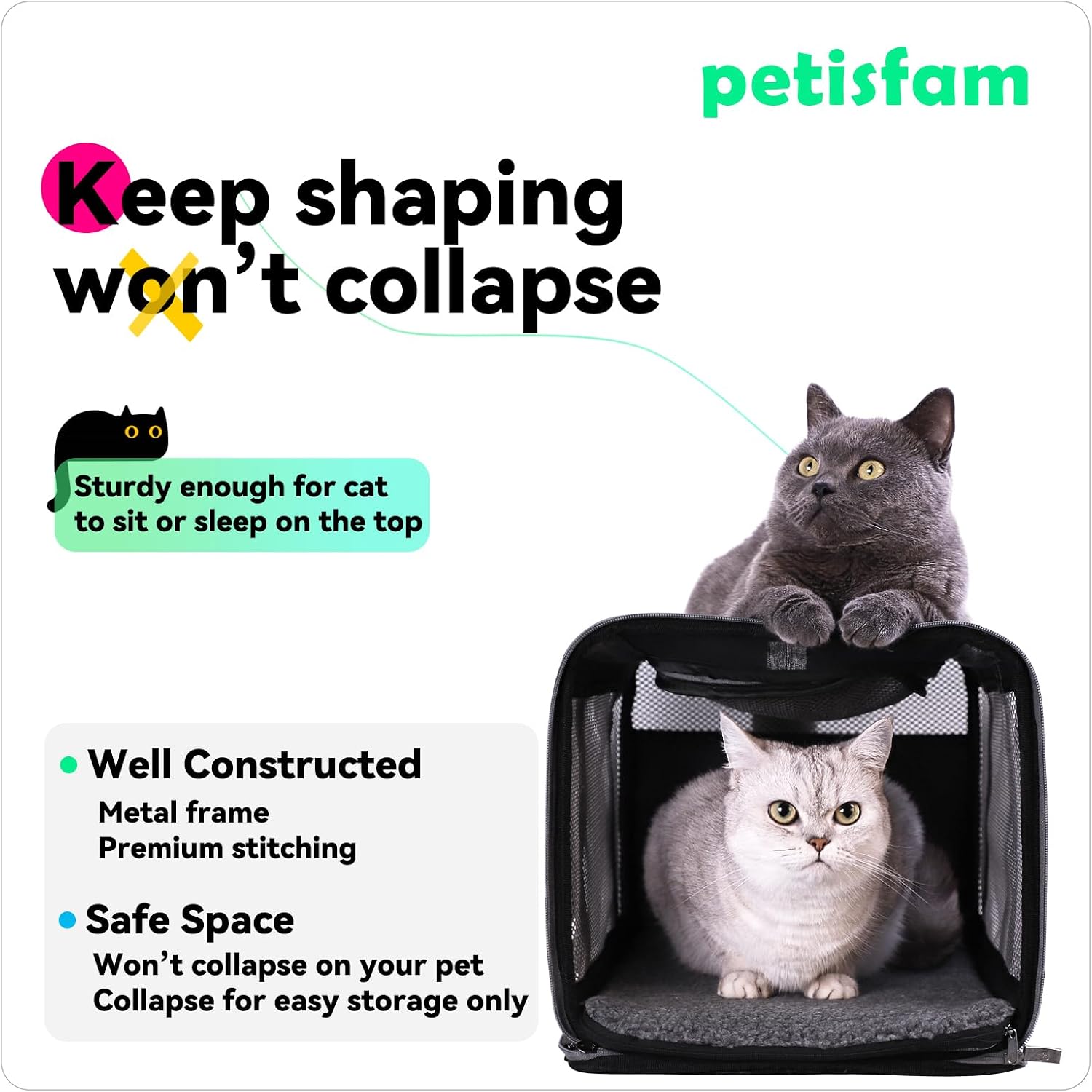 Soft pet carrier bag for cats and puppy under 20 lbs. Sturdy, safe, comfortable and lightweight - view 4