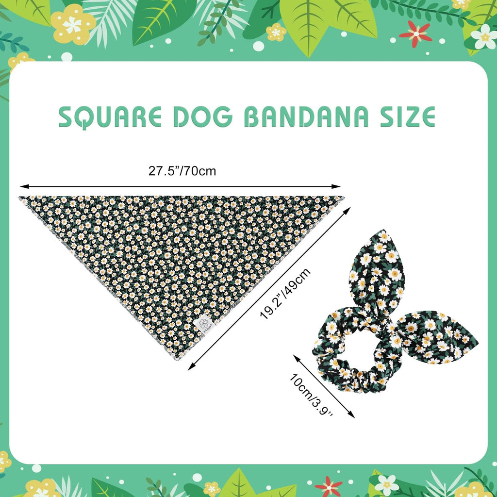Dog Bandanas & Matching Scrunchie Set Girl Dog Scarf Bibs with Bow Scrunchie for Medium Large Dogs Pet Owner Gifts Flower Black - view 4