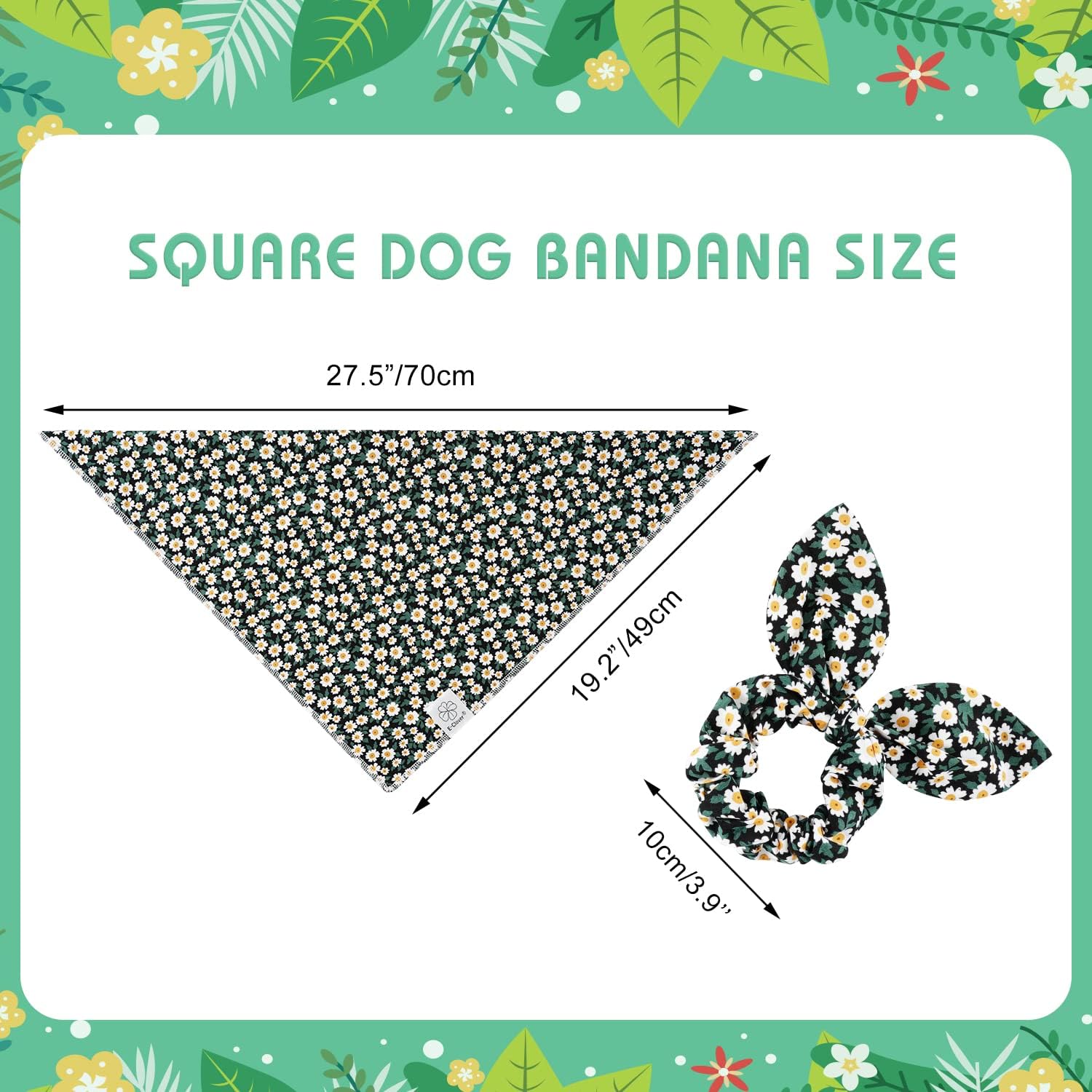 Dog Bandanas & Matching Scrunchie Set Girl Dog Scarf Bibs with Bow Scrunchie for Medium Large Dogs Pet Owner Gifts Flower Black - view 4