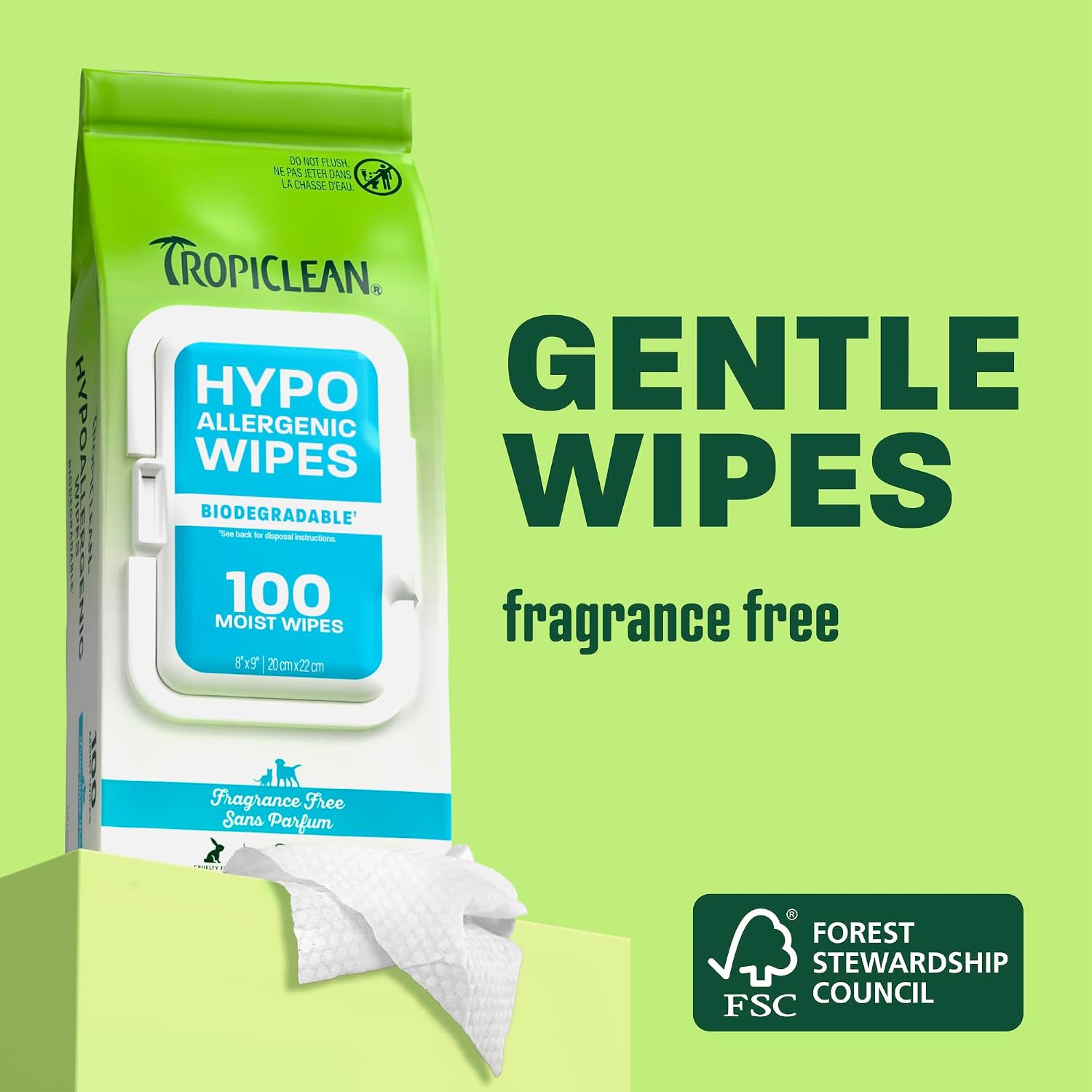 TropiClean Hypoallergenic Dog Wipes, Unscented, 100ct, 4 Pack - view 2