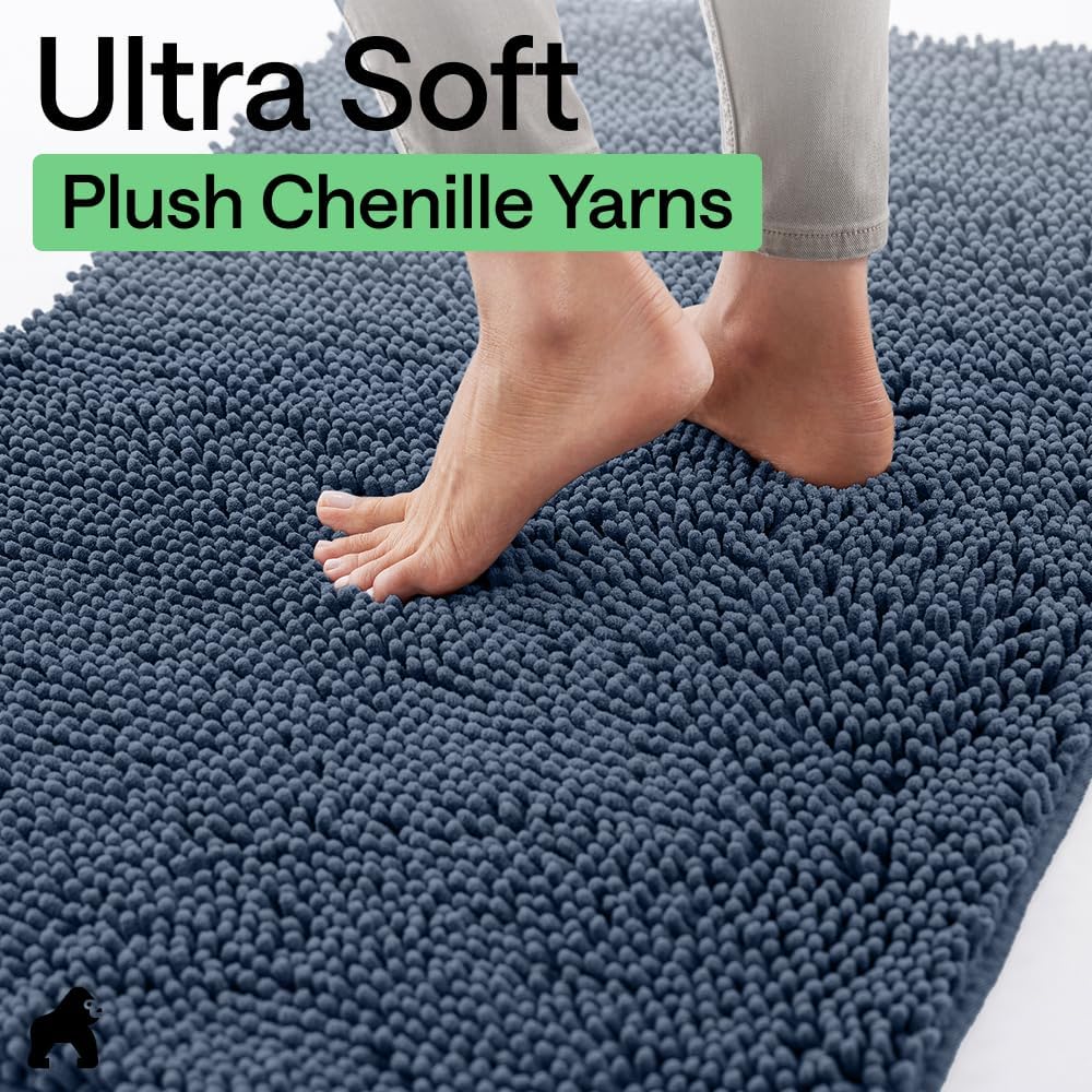 Dog door mat, 48x30 machine washable rug absorbent doormat captures moisture mud dirt, quick dry soft chenille entryway rugs indoor entrance mats for dog paws, navy blue - view 6