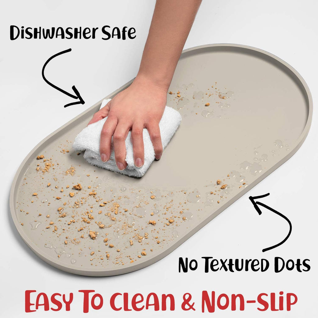 Dog Food Mat - Waterproof Dog Bowl Mat, Silicone Pet Mat for Food and Water Bowls, Nonslip Pet Feeding Mat with Edges, Dogs Food Mats for Floors, Puppy Supplies (Small, White Sand) - view 6