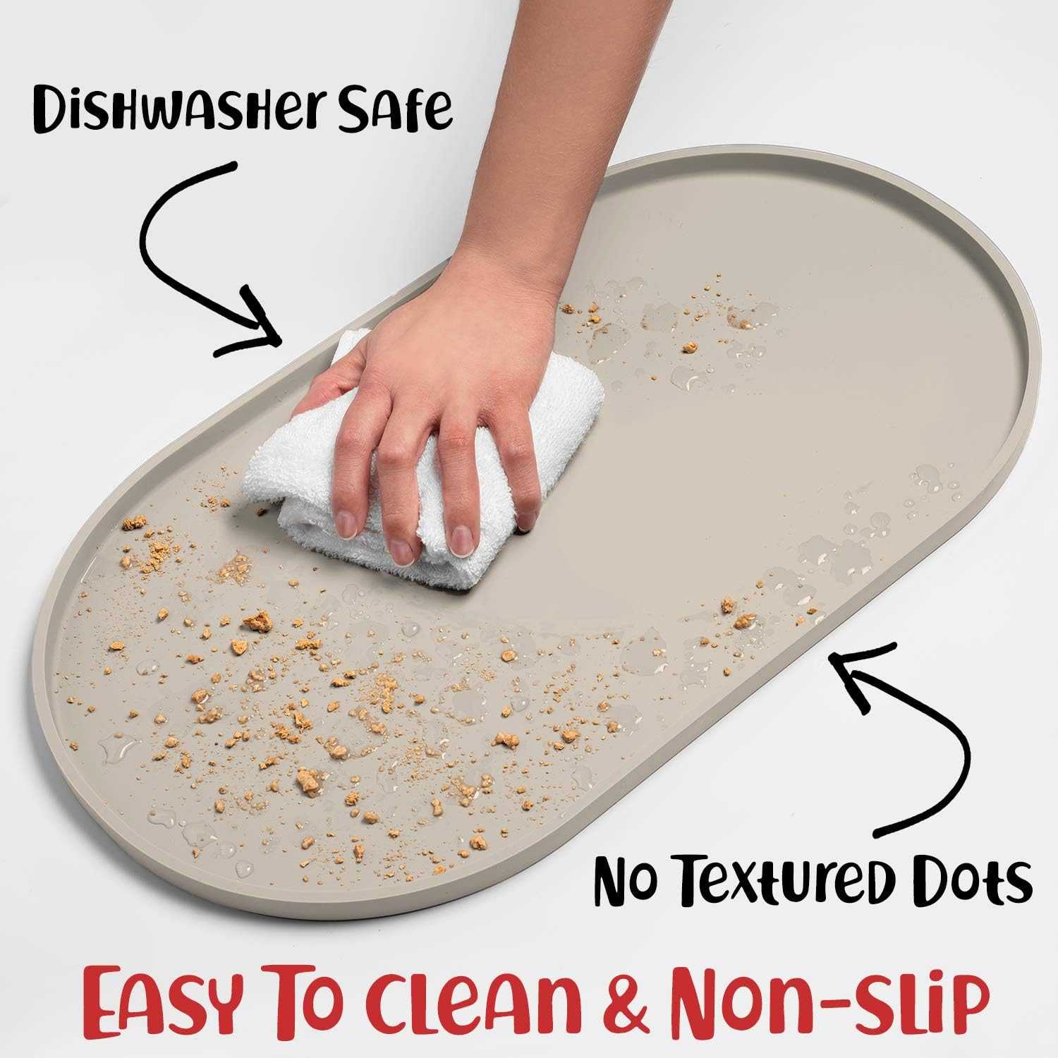 Dog Food Mat - Waterproof Dog Bowl Mat, Silicone Pet Mat for Food and Water Bowls, Nonslip Pet Feeding Mat with Edges, Dogs Food Mats for Floors, Puppy Supplies (Small, White Sand) - view 6