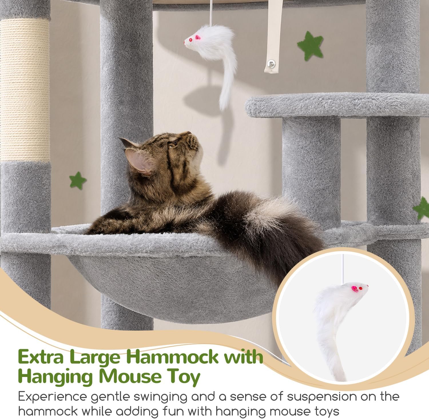 Heavy Duty Cat Tree, 70 inch Sturdy Cat Tree for Indoor Cats Extra Large Cat Tower with Scratching Post, Hammock, Cat Condo for Adult Cats Kittens, F70 Pro, Light Grey - view 3