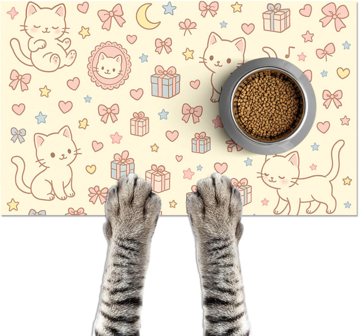Puppy Feeding Mat Pink Leopard Print Meal Pad 20 x 12 Inch | Non Slip Dog Bowl Mat Food Bowl Floor Mat for Kitchen Floor Feeding Station and Home Pink Leopard Print - view 2