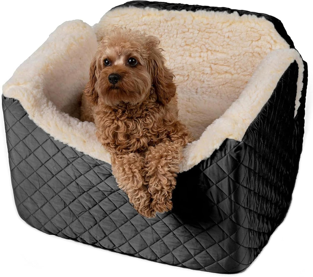Lookout I Car Seat - Dog Car Seats for Small Dogs, Puppy Booster Bed for Small & Medium Sized Pets Up to 25 Lbs, Elevated, Washable - Medium, Black Quilted | Dog booster car seat, Elevated view helps alleviate travel sickness & fear, Removable washable co