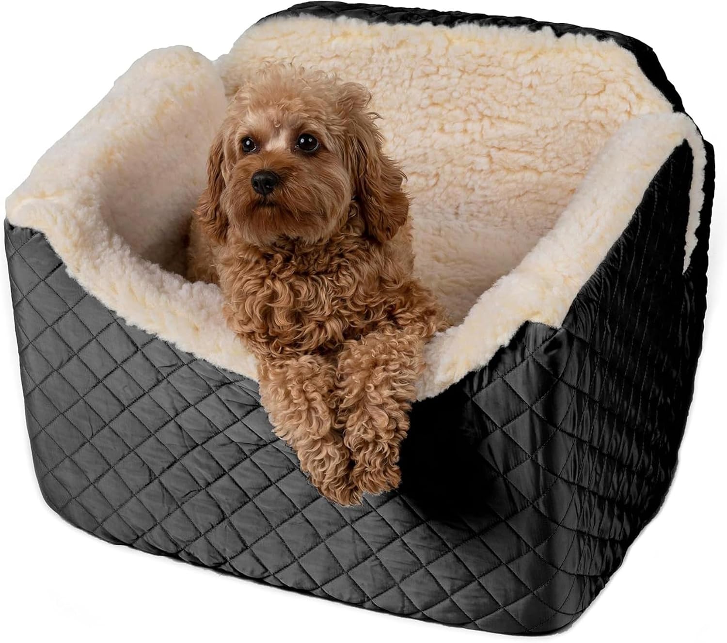 Lookout I Car Seat - Dog Car Seats for Small Dogs, Puppy Booster Bed for Small & Medium Sized Pets Up to 25 Lbs, Elevated, Washable - Medium, Black Quilted | Dog booster car seat, Elevated view helps alleviate travel sickness & fear, Removable washable co