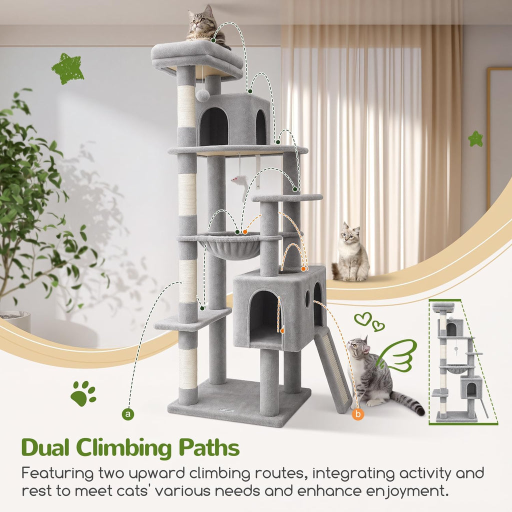 Heavy Duty Cat Tree, 70 inch Sturdy Cat Tree for Indoor Cats Extra Large Cat Tower with Scratching Post, Hammock, Cat Condo for Adult Cats Kittens, F70 Pro, Light Grey - view 5