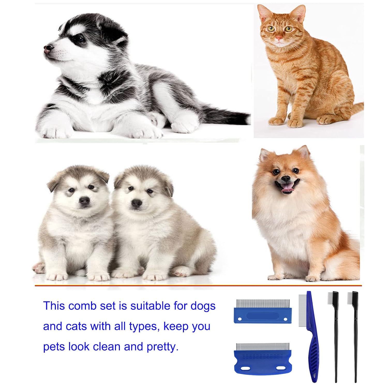 5 Pieces Grooming Combs - Tear Stain Remover for Pets, Lice and Flea Remover, Dandruff and Mucus Removal for Small Dogs and Cats - view 3