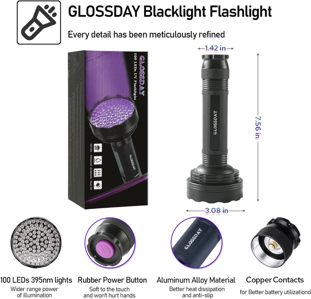 UV flashlight black light, 100 LED black light flashlight for dog/cat pet detector, scorpions finder - view 6