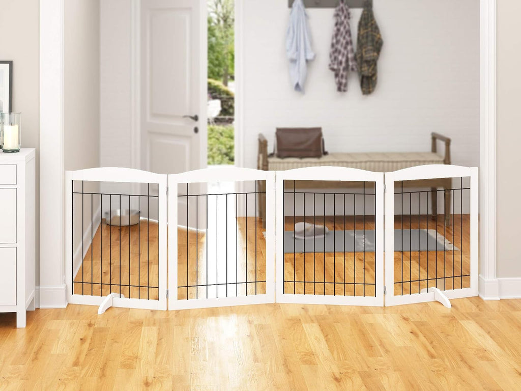 Extra Wide Dog gate for The House, Doorway, Stairs, Dog Fences Indoor, Freestanding Foldable Wooden Pet Gates for Dogs, Set of Support Feet Included, 96 in Wide 30 in Tall, 4 Panels White | Freestanding Wooden Pet Gates for Dog, Dog Fences Indoor, Set of - view 2