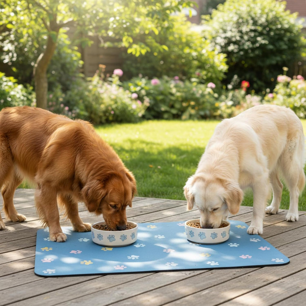 Pet Feeding Mat Absorbent Dog Mat for Food and Water Non Slip Quick Dry Dog Bowl Mats for Floors 27" X 17" Paw Lake Blue - view 2