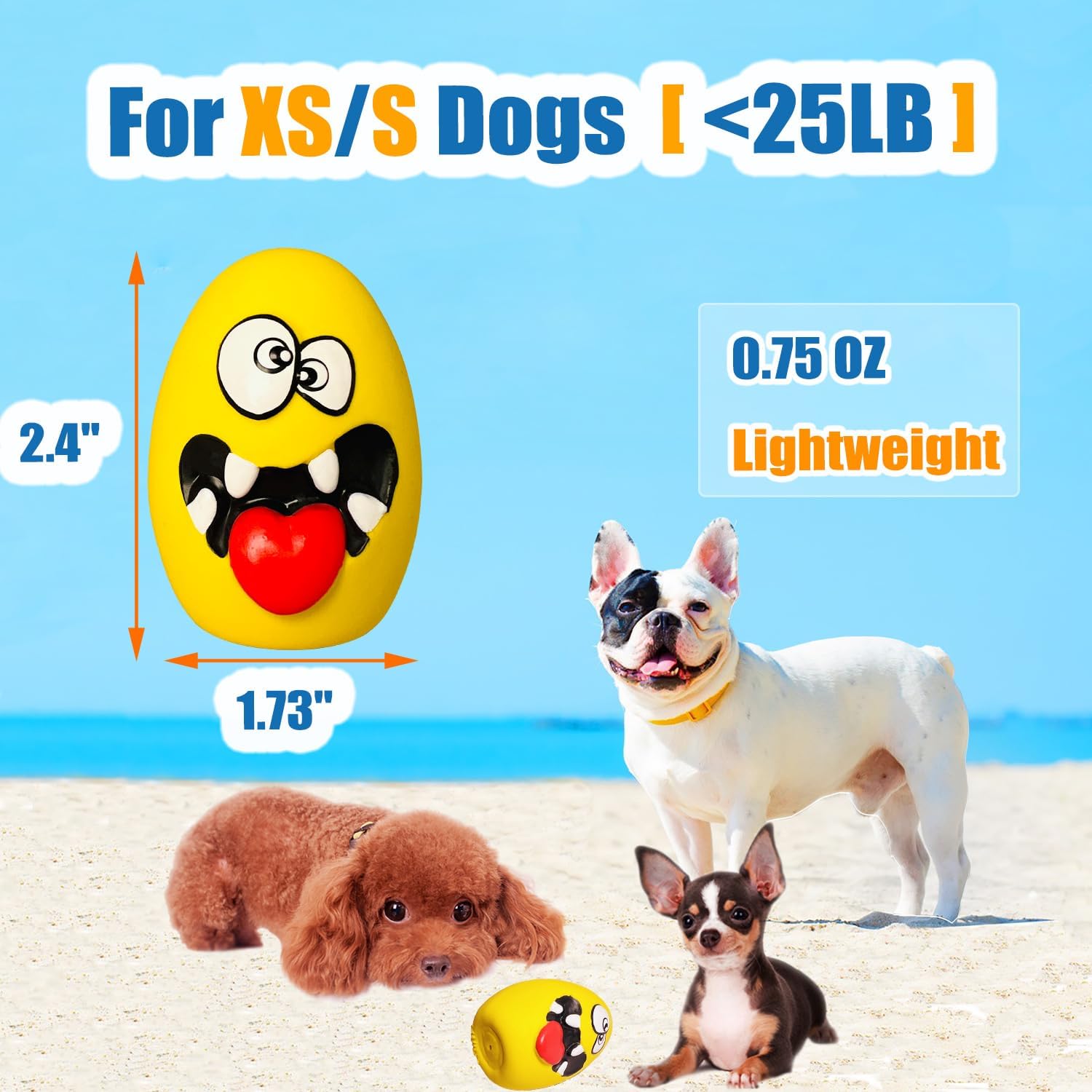 Latex Squeaky Dog Toys for Small Dogs, Mini Breed, 1.73" Egg Ball | 1.73"x1.73"x2.4", 6pcs Egg Puppy Small Squeak Balls, Pet Interactive Fetch Toys Balls with Squeaker Indoor & Outdoor Play - view 2