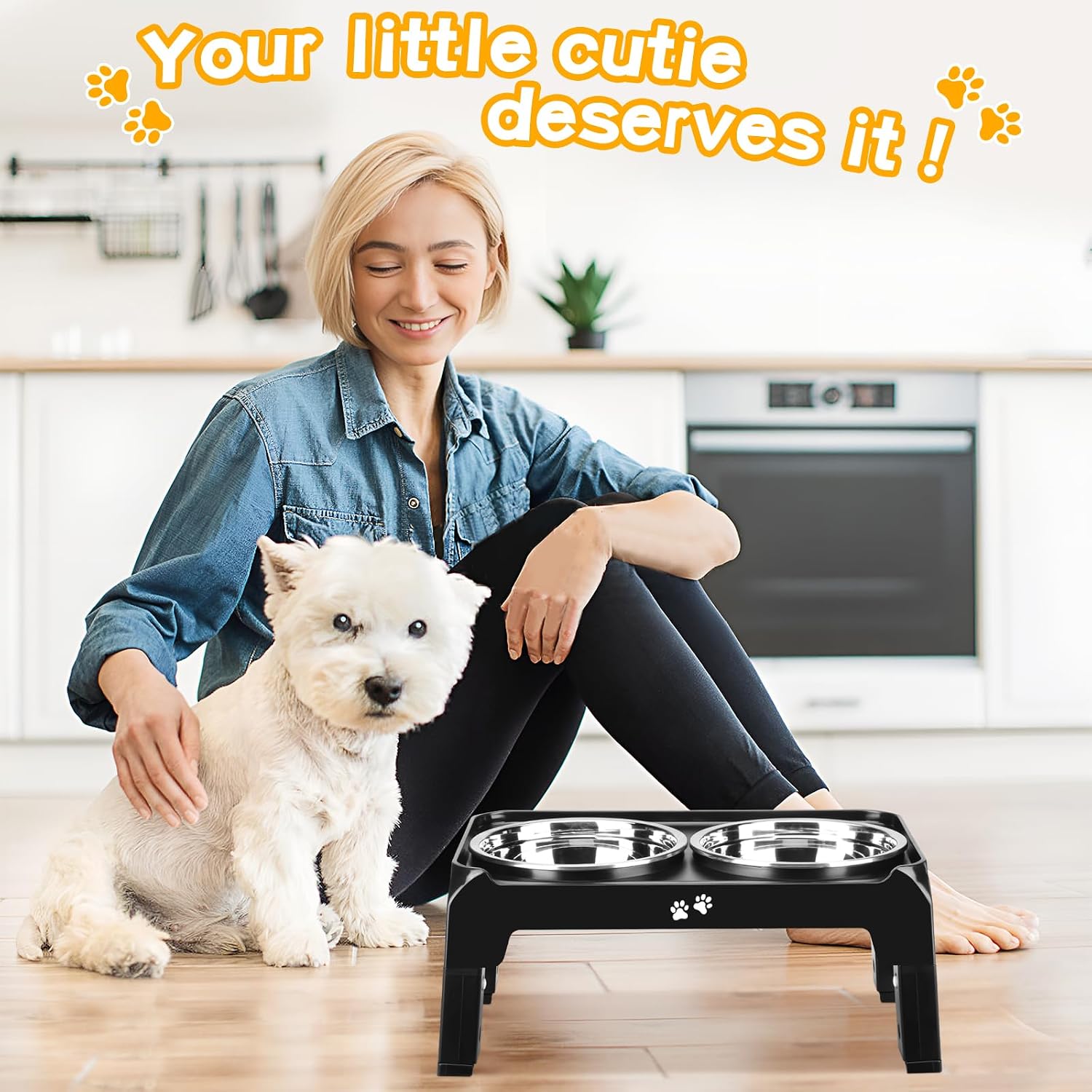 Elevated Dog Bowls for Small Medium Dogs, 3 Height Adjustable Raised Stand with 2 Thick 6" Stainless Steel Food Bowls, Non-Slip Feeder Adjusts to 2.75", 6", 7.5", Black - view 7