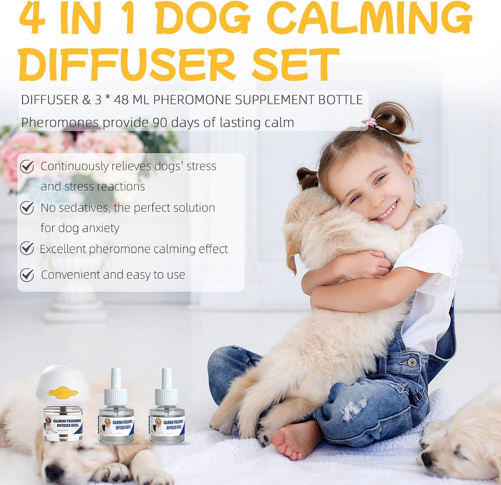 Dog Calming Diffuser Plug In Kit with 3 x 48 mL Pheromone Refills Tasteless | Includes 1 plug in diffuser and 3 x 48 mL refills to help dogs stay calmer during barking, anxiety, stress and noise - view 2