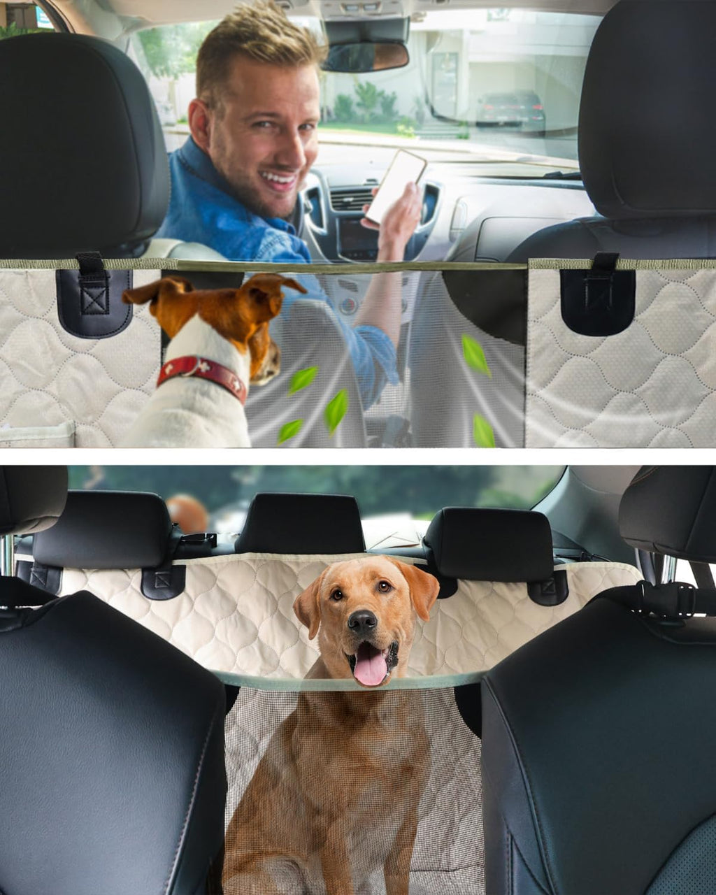 Dog car seat cover for back seat, waterproof dog hammock for pets | zippered design allows passenger seat access, mesh window for pet view, 600D Oxford, prevents scratches, hair, mud, and dirt - view 2