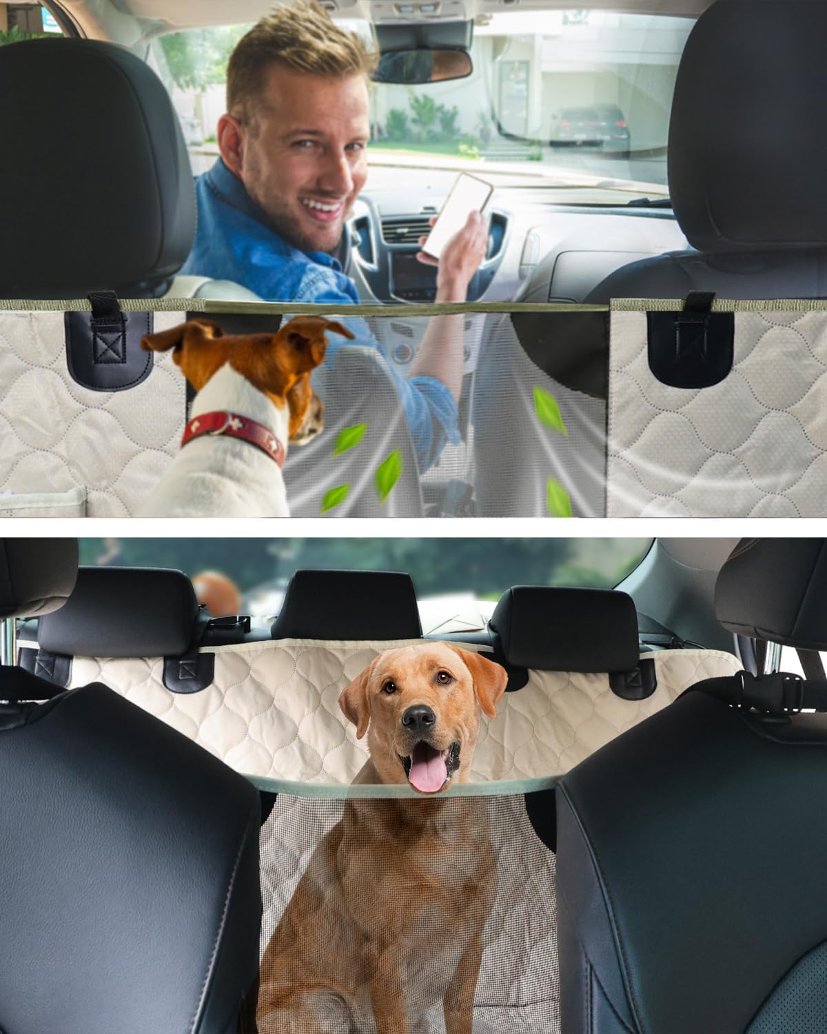 Dog car seat cover for back seat, waterproof dog hammock for pets | zippered design allows passenger seat access, mesh window for pet view, 600D Oxford, prevents scratches, hair, mud, and dirt - view 2