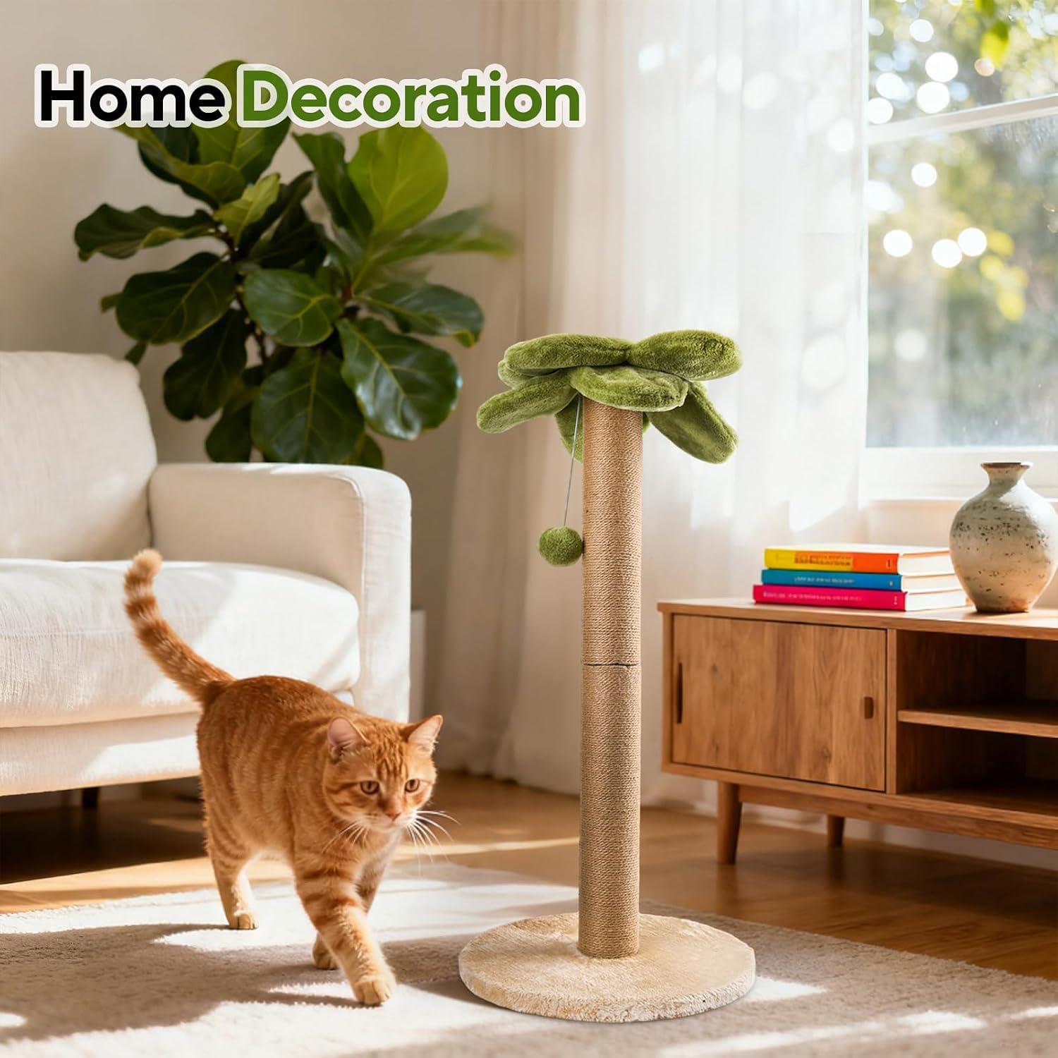 Cat Scratching Post Palm Tree Shape, Sturdy 34 inches Tall Sisal Scratching Post, Cute Cat Scratching Post for Indoor Cats - view 6