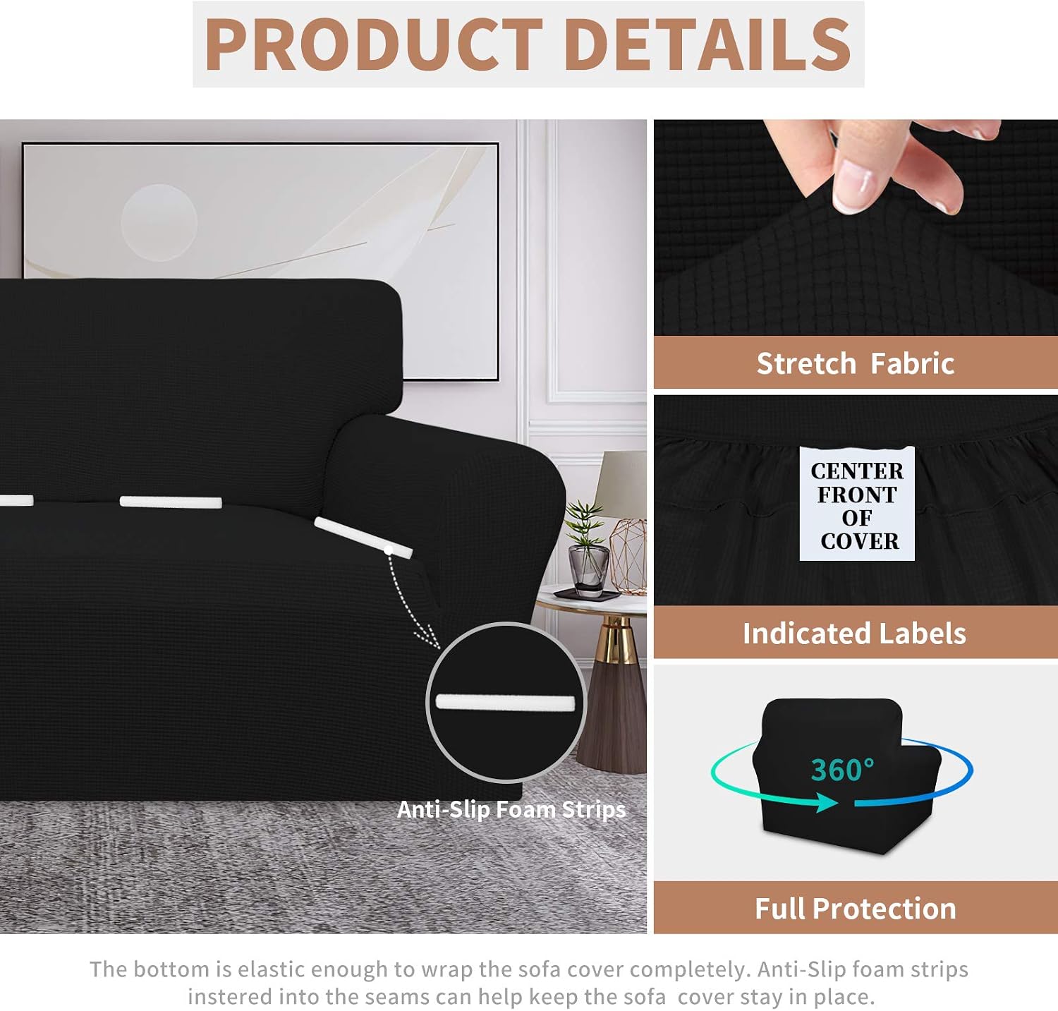 100% Waterproof Oversized Chair Couch Cover, Dual Waterproof Sofa Cover, Stretch Jacquard Sofa Slipcover, Leakproof Furniture Protector for Kids, Pets, Dog and Cat, Black - view 4