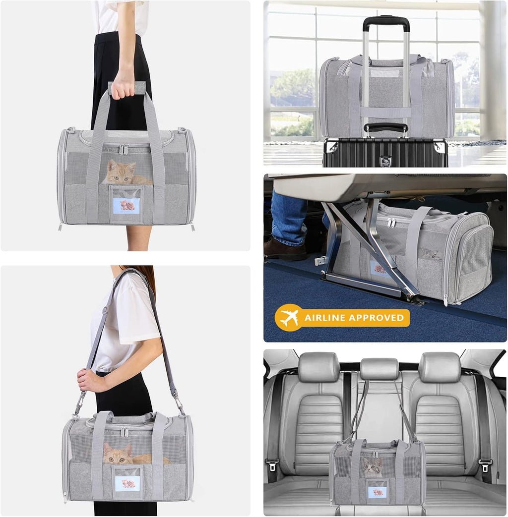 Cat carrier pet dog carrier airline approved for puppy cat carrier under 15 lbs, collapsible soft sided airline approved cat carriers, grey - view 6