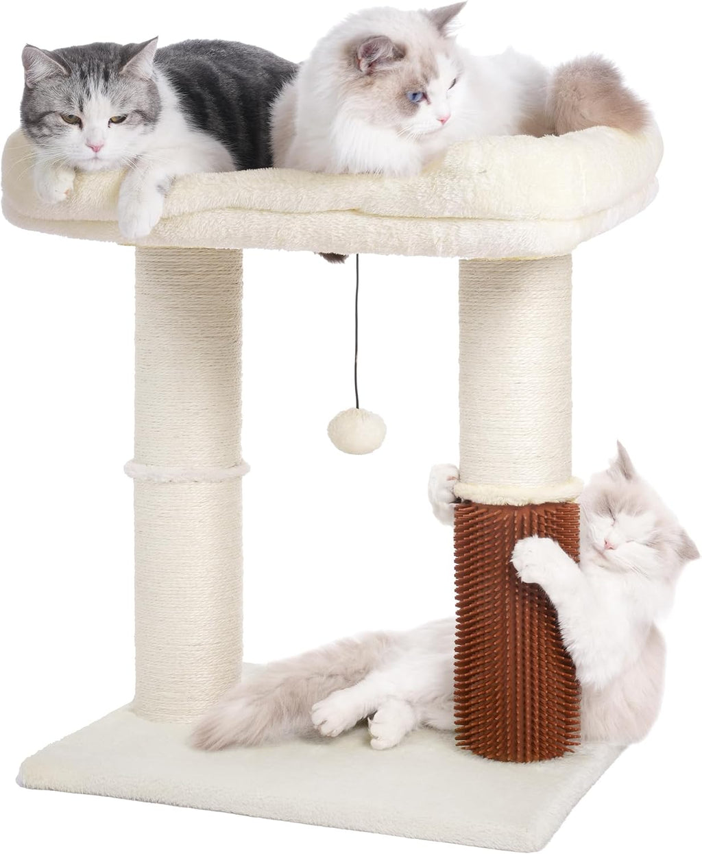 Cat tree tower for large cats cat scratching post with bed 20x16" | small cat tree with thick scratching post 4.5" dia, large raised bed 20x16", self groomer, toy ball for indoor & large cats