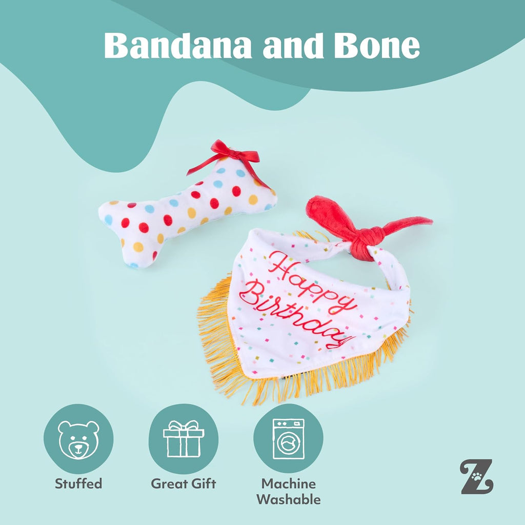 Dog Birthday Gift Bandana & Bone - Cute Accessories for Girl & Boy Dogs, Holiday Set, Fits Small, Medium, & Large Dogs, Stuffed Plush Toy, Machine Washable Handkerchief - One Size Fits Most - view 4