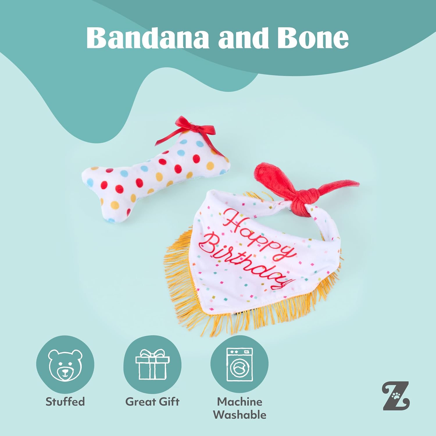 Dog Birthday Gift Bandana & Bone - Cute Accessories for Girl & Boy Dogs, Holiday Set, Fits Small, Medium, & Large Dogs, Stuffed Plush Toy, Machine Washable Handkerchief - One Size Fits Most - view 4