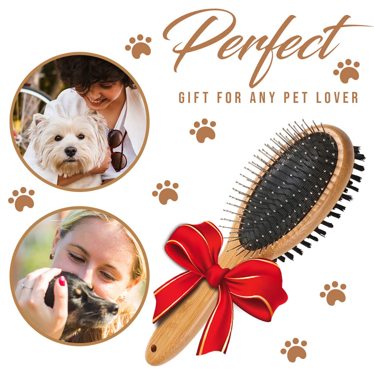 Dog brush, double sided pet slicker brush with bamboo handle for dogs and cats long hair pets grooming comb for removing shedding, tangles and dead undercoat - view 2