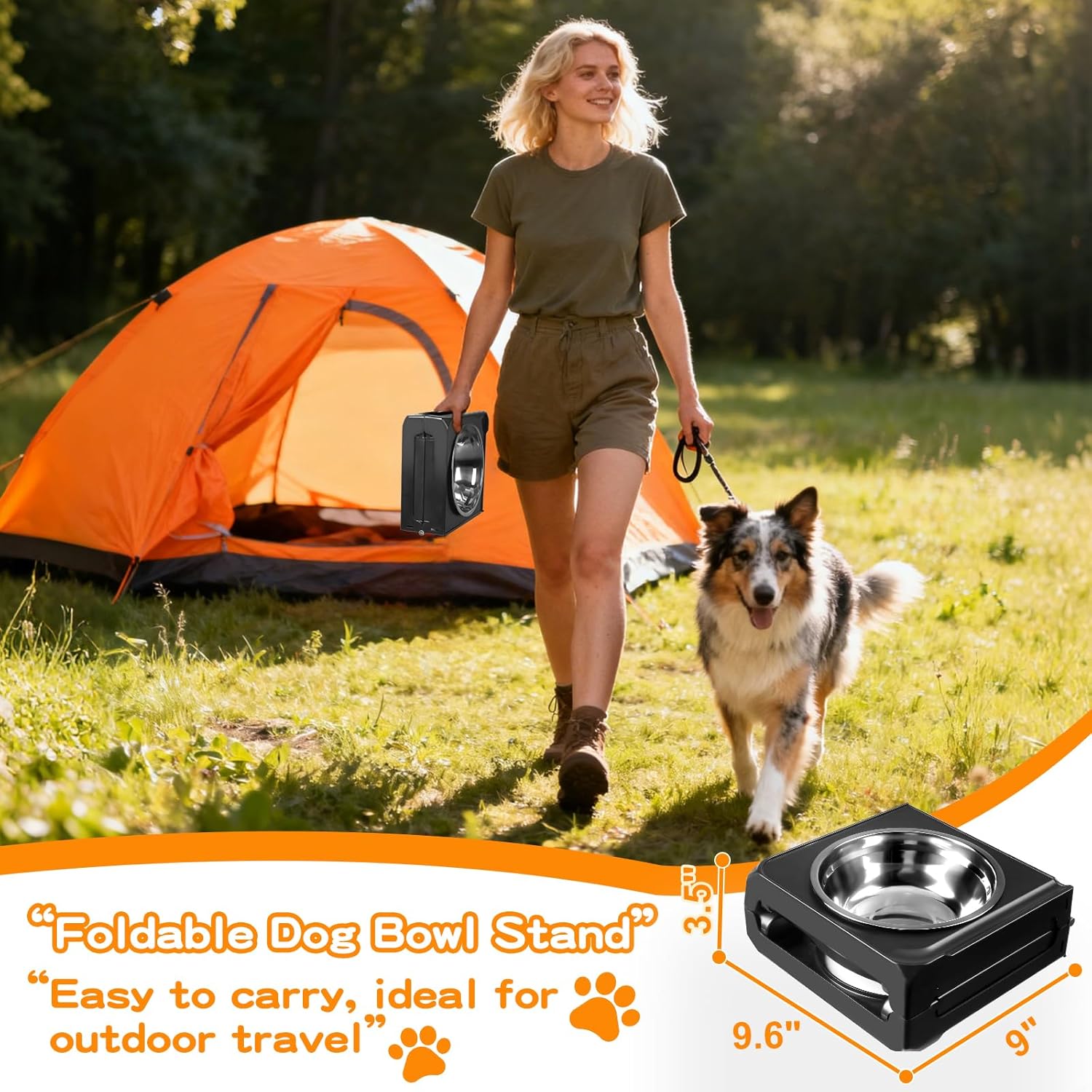 Elevated Dog Bowls, 5 Adjustable Heights (3.9"-13.4") Raised Dogs Food Bowl Stand for Medium Large Sized Dogs, Non-Slip Foldable Travel Pet Feeder Black with Stainless Steel Bowls - view 8