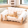 Elevated Cat Couch Bed Wooden Raised Kitty Sofa Lounge Chair | Washable Fluffy Cover Wooden Elevated Pet Furniture for Indoor Cats and Puppy(White)